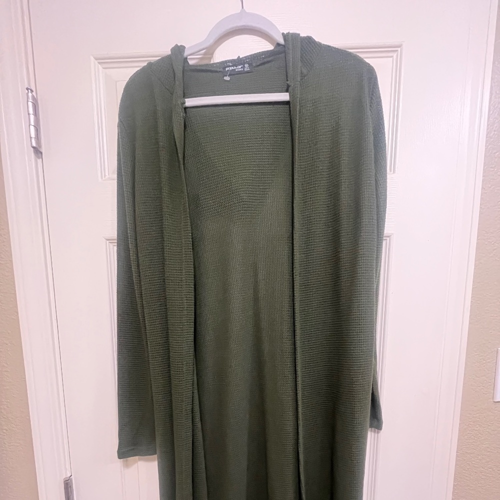 Popular Basics M Dark Green Long Cardigan  with Hoody
